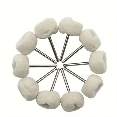 10-Piece Polishing Wheel Set with 3mm Handle - White Wool & Loose Felt Grinding Heads for Metal, Aluminum, Stainless Steel, Chrome, Jewelry, Wood, Plastic, Ceramics, Glass, and More in Saudi Arabia