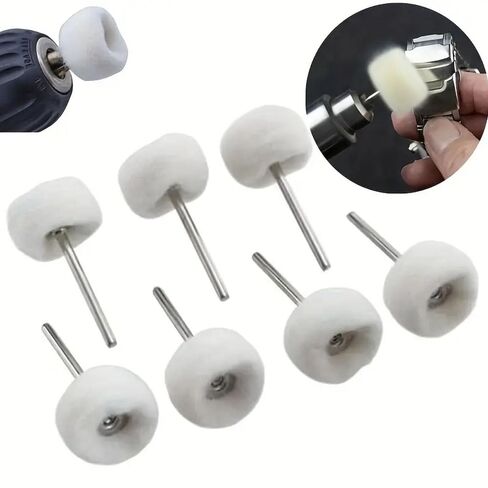 10-Piece Polishing Wheel Set with 3mm Handle - White Wool & Loose Felt Grinding Heads for Metal, Aluminum, Stainless Steel, Chrome, Jewelry, Wood, Plastic, Ceramics, Glass, and More in Saudi Arabia