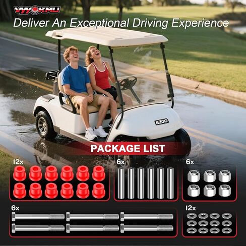 طقم جلبة زنبركية EZGO TXT مع صامولة لولبية، 6 مجموعات من بطانات البولي يوريثين ذات الأوراق الخلفية لعربة الجولف لعام 1994-UP TXT/Medalist، جلبة Club Car DS 1981-UP، OEM 70289G02 70291G01 1015583 1012303 in Kuwait