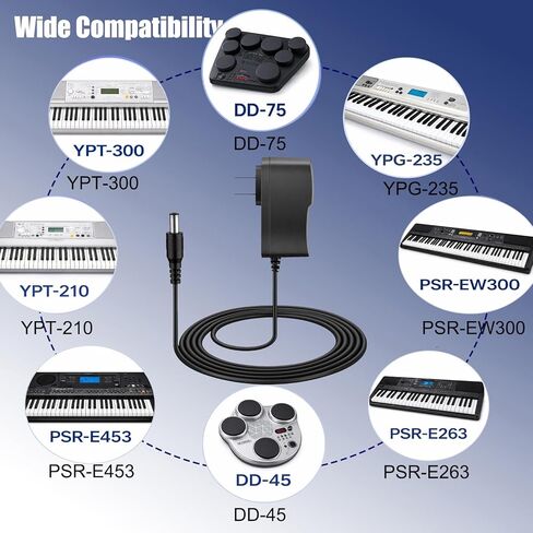 محول طاقة تيار متردد 12 فولت 2 أمبير لسلسلة لوحة مفاتيح البيانو الرقمية Yamaha PSR YPT YPG DGX P EZ DD، متوافق مع PA-130 PA-130B PA-150 PA-3C PA-5D سلك شاحن بديل 6.6 قدم in Kuwait