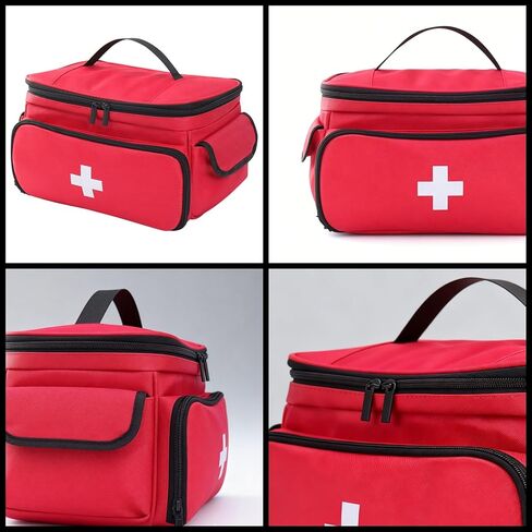 First Aid Bag Empty, 5-Piece Set with Large Medical Organizer, 3 Portable Pouches & Carry Bag for Pet First Aid Kits, Home Adventure Travel Medical Supplies (Red) in Saudi Arabia