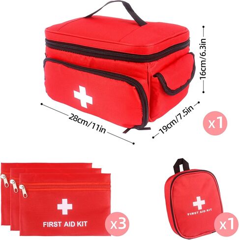 First Aid Bag Empty, 5-Piece Set with Large Medical Organizer, 3 Portable Pouches & Carry Bag for Pet First Aid Kits, Home Adventure Travel Medical Supplies (Red) in Saudi Arabia