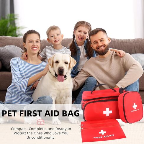 First Aid Bag Empty, 5-Piece Set with Large Medical Organizer, 3 Portable Pouches & Carry Bag for Pet First Aid Kits, Home Adventure Travel Medical Supplies (Red) in Saudi Arabia