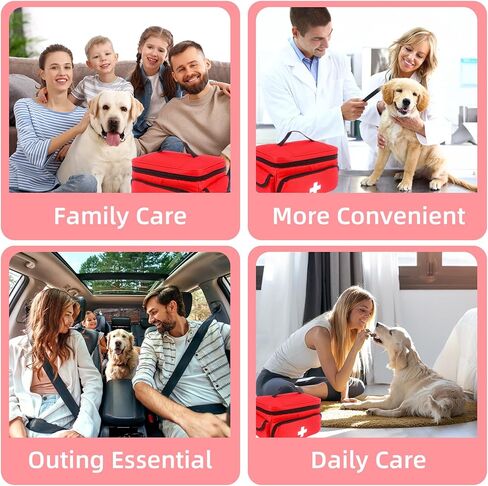 First Aid Bag Empty, 5-Piece Set with Large Medical Organizer, 3 Portable Pouches & Carry Bag for Pet First Aid Kits, Home Adventure Travel Medical Supplies (Red) in Saudi Arabia