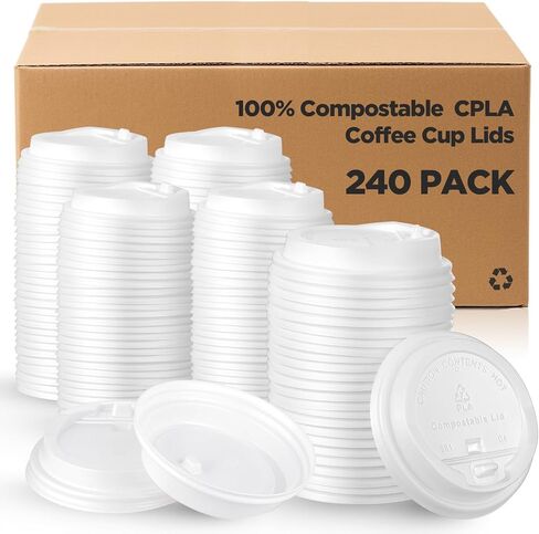 Kathfly 50 Count 100% Compostable CPLA Coffee Cups Lids Bulk 3.54 Inch White Disposable CPLA Hot Cup Lid Fit 10/12 /16/20 oz Paper Cup Convenient Sip Hole Leak Proof for Hot Drink Cold Water Beer in Saudi Arabia