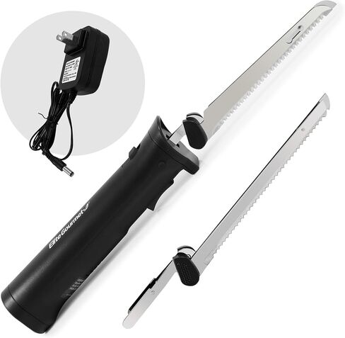 Elite Gourmet EK9810 Professional Cordless Rechargeable Easy-Slice Electric Knife with 4 Serrated Blades and Safety Lock Trigger Release, Carving Meats, Poultry, Bread, Black in Saudi Arabia