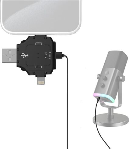 محول ميكروفون USB ZealSound - محول ميكروفون 3 في 1 للتوصيل والتشغيل الصوتي فقط مع USB-C، Lightning وUSB لأجهزة iPhone/Android/PC، إشارة ثابتة للبث والتسجيل والبث الصوتي in Saudi Arabia