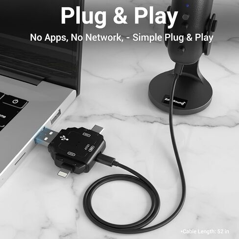 محول ميكروفون USB ZealSound - محول ميكروفون 3 في 1 للتوصيل والتشغيل الصوتي فقط مع USB-C، Lightning وUSB لأجهزة iPhone/Android/PC، إشارة ثابتة للبث والتسجيل والبث الصوتي in Saudi Arabia