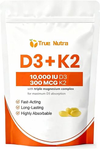 D3 K2، فيتامين D3 K2، مكمل مغنيسيوم 10000 وحدة دولية، غير معدل وراثيًا، خالي من الغلوتين، يدعم المناعة والطاقة، 300 كبسولة هلامية من زيت جوز الهند in Saudi Arabia