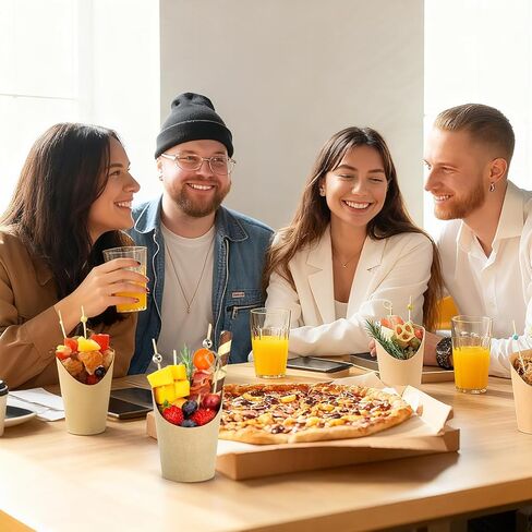 عبوة من 100 كوب من أكواب الفحم مع العصي بوزن 14 أونصة من Lawei، حامل بطاطس مقلية من ورق كرافت للاستعمال مرة واحدة، 200 قطعة أسياخ كوكتيل + ​​100 كيس + 100 ربطة عنق، كوب صغير للوجبات الخفيفة للمقبلات والفواكه والحفلات وتقديم الطعام in Saudi Arabia