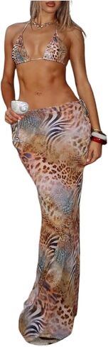 Milumia Women's 3 Piece Tropical Floral Print Swimsuit Triangle Halter Bikini Sets with Cover Up Skirt in Saudi Arabia