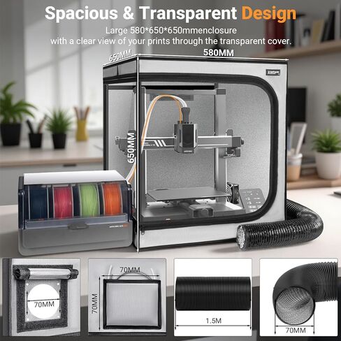 3D Printer Enclosure with Ventilation Kit for Anycubic Kobra 3/3 V2 Combo/Flashforge AD5X 3D Printers,Fireproof & Dustproof Noise Reduction 3D Printer Cover with USB LED Lighting System-580*650*650mm in Saudi Arabia