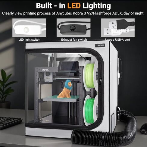3D Printer Enclosure with Ventilation Kit for Anycubic Kobra 3/3 V2 Combo/Flashforge AD5X 3D Printers,Fireproof & Dustproof Noise Reduction 3D Printer Cover with USB LED Lighting System-580*650*650mm in Saudi Arabia