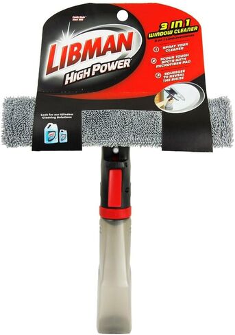 Libman 3-in-1 Window Squeegee Spray Tool – Spray Bottle with Microfiber Scrubber and Rubber Blade – All-in-One Glass Cleaner – Streak-Free Shine – Machine-Washable – Easy Storage & Use in Saudi Arabia