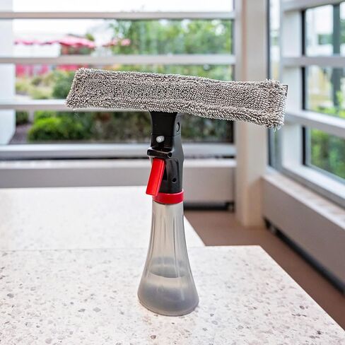 Libman 3-in-1 Window Squeegee Spray Tool – Spray Bottle with Microfiber Scrubber and Rubber Blade – All-in-One Glass Cleaner – Streak-Free Shine – Machine-Washable – Easy Storage & Use in Saudi Arabia