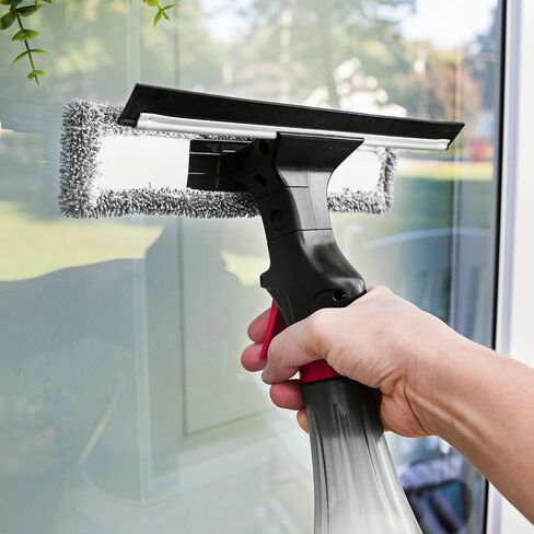 Libman 3-in-1 Window Squeegee Spray Tool – Spray Bottle with Microfiber Scrubber and Rubber Blade – All-in-One Glass Cleaner – Streak-Free Shine – Machine-Washable – Easy Storage & Use in Saudi Arabia