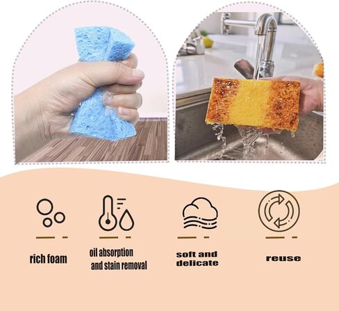 12 Pack Kitchen Natural Cellulose Sponges, Color Sponge, Dishwashing Sponges, Car Washing Sponge, Suitable for Kitchen and Bathroom,Car,Household, Children's Fun Cutting DIY. in Saudi Arabia