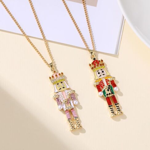 Christmas Nutcracker Pendant Necklace for Women Cute Nutcracker Soldier Beaded Crystal Holiday Jewelry Long Necklace Christmas Gift in Saudi Arabia