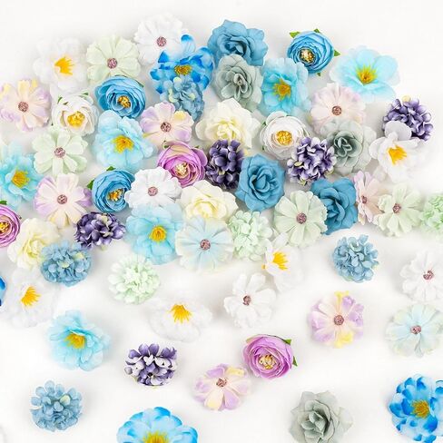Fake Flower Heads Mini Silk Flowrs Bulk Small Flower 3D Loose Faux Daisy Rose Sunflowers Plum Blossoms Craft for Wedding Party Cake Baby Shower Home Decor, 110Pcs(Multicolor) in Saudi Arabia