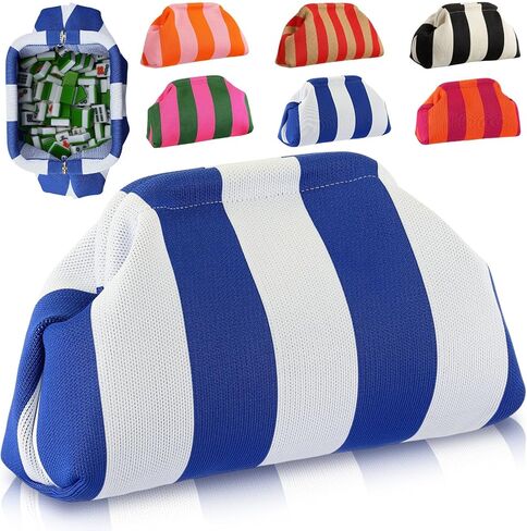 1 Pcs Empty Mahjong Tile Bag American Mahjong Bag Crochet Striped Storage Pouch for Game Party Travel Christmas Birthdays Gift (Red) in Saudi Arabia