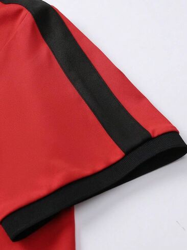 Men's Summer Thin Wing Print Color-Blocked Lapel Short-sleesleeved Polo Shirt 2-piece Set Casual Vacation Beach Sports (Red+Black,Large) in Saudi Arabia