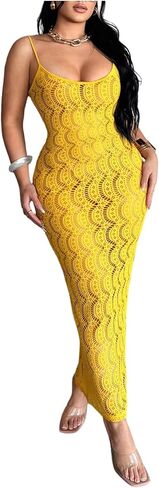 فستان OYOANGLE النسائي المجوف من القماش الشبكي الشفاف، فستان Bodycon Cami بدون أكمام للحفلات الليلية in Kuwait