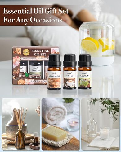 Bakery Essential Oil Set, Premium Pure & Natural Aromatherapy Essential Oils for Diffuser for Home, 3 * 10 ML Diffuser Oil Gift Set- Coffee,Ice Cream,Caramel Cookie in Saudi Arabia