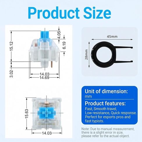 Blue Switch Replacement Mechanical Keyboard Switches, 3 PIN, Clicky, Precise Typing, Dustproof, Compatible with Standard LED Mechanical Keyboards in Saudi Arabia