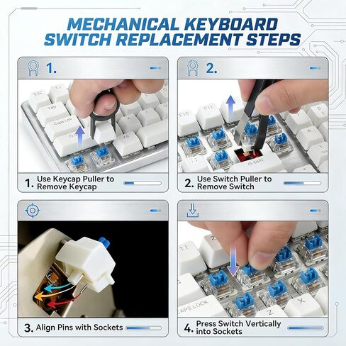 Blue Switch Replacement Mechanical Keyboard Switches, 3 PIN, Clicky, Precise Typing, Dustproof, Compatible with Standard LED Mechanical Keyboards in Saudi Arabia