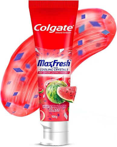 Colgate MaxFresh Watermelon Blast Gel Toothpaste, with Cooling Crystals, Watermelon Flavour, and Ultrafreeze Technology for Intense Freshness, Vegan, Gluten-Free 100g/3.5oz in Saudi Arabia