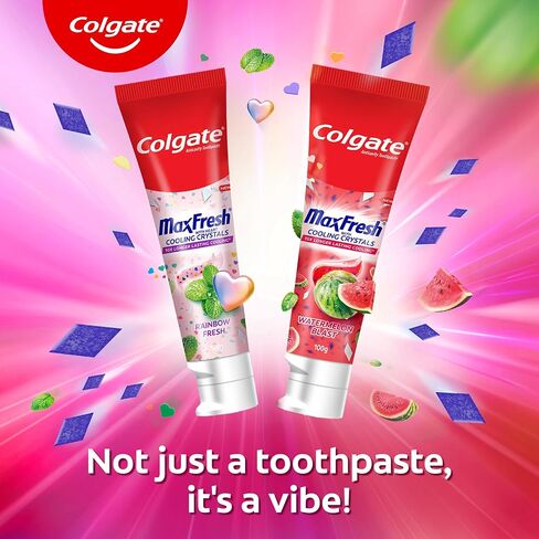 Colgate MaxFresh Watermelon Blast Gel Toothpaste, with Cooling Crystals, Watermelon Flavour, and Ultrafreeze Technology for Intense Freshness, Vegan, Gluten-Free 100g/3.5oz in Saudi Arabia