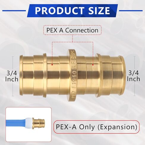 (10 عبوات YVSKM) 3/4 بوصة × 3/4 بوصة × 1/2 بوصة PEX-A تركيبات توسيع المحملة، موصل تدفق كامل من النحاس الخالي من الرصاص، معتمد من ASTM F1960 وCUPC للمياه الساخنة والباردة السكنية وأنظمة التدفئة المشعة in Kuwait