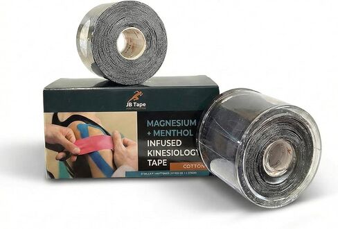 Magnesium & Menthol Infused Kinesiology Tape – 2 Rolls Precut with Dispenser – Water Resistant Athletic Tape for Muscle Support & Sports Recovery –for Knees, Shoulders & Back – Black in Saudi Arabia