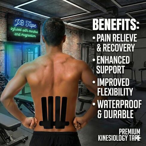 Magnesium & Menthol Infused Kinesiology Tape – 2 Rolls Precut with Dispenser – Water Resistant Athletic Tape for Muscle Support & Sports Recovery –for Knees, Shoulders & Back – Black in Saudi Arabia