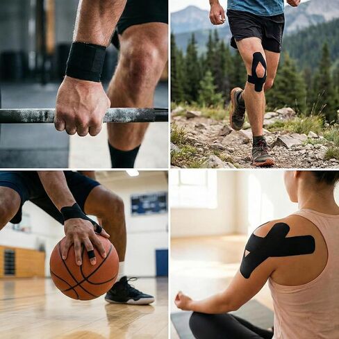 Magnesium & Menthol Infused Kinesiology Tape – 2 Rolls Precut with Dispenser – Water Resistant Athletic Tape for Muscle Support & Sports Recovery –for Knees, Shoulders & Back – Black in Saudi Arabia