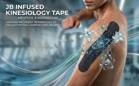 Magnesium & Menthol Infused Kinesiology Tape – 2 Rolls Precut with Dispenser – Water Resistant Athletic Tape for Muscle Support & Sports Recovery –for Knees, Shoulders & Back – Black in Saudi Arabia