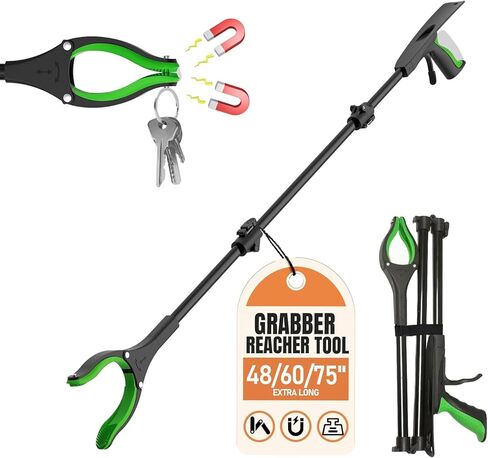 Extra Long Grabber Reacher Tool, 48" Aluminum Foldable Reacher Grabber, Dual Magnetic Tip, 2 in 1 Pickup Grabber w/Shoe Horn, Strong Upper Picker for Elderly, Surgery Recovery, Medical, Trash in Saudi Arabia