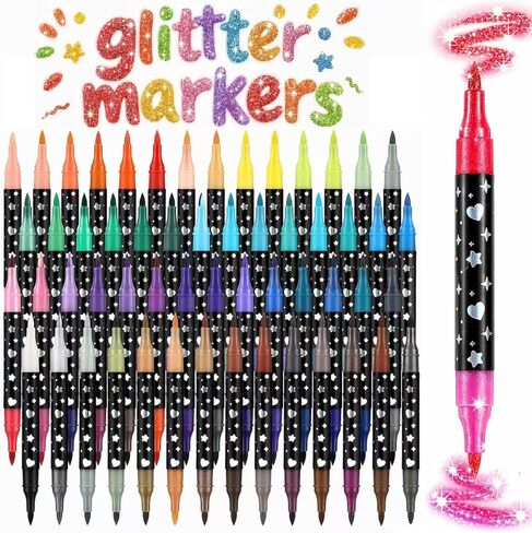 Glitter Markers, 12 Pack 24 Colors Dual Tip Brush Glitter Marker for Doodle Writing,Glitter Paint Pens for Art Crafts DIY Greeting Birthday Cards Making,Coloring,Journals,Planners,Scrapbooking in Saudi Arabia