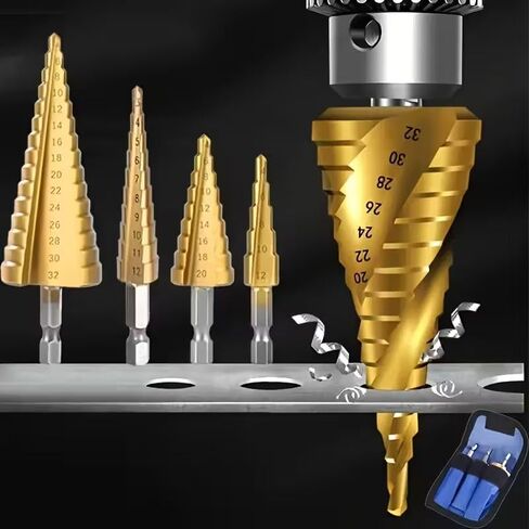 3Pcs Step Drill Bit Set, HSS Titanium Coated, 1/4" Hex Shank Quick Change, Short Length Drill Bits for Metal, Plastic, Sheet Metal (3-12mm, 4-12mm, 4-20mm) in Saudi Arabia