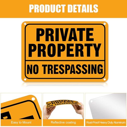 Yaocom 40 Pcs No Trespassing Signs Private Property 7 x 10 Inch Metal Reflective Aluminum No Trespassing Weatherproof Warning Signs for Property Security Outdoor Yard Home in Saudi Arabia