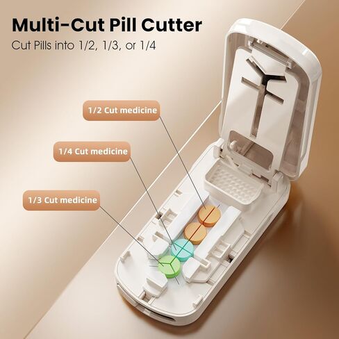 Pill Cutter 1/2 1/3 1/4, Precision Pill Splitter for Small & Large Pills, Adjustable Centering Slot, Dual Safety Blades, 3-in-1 Tablet Cutter, Portable & Easy to Use in Saudi Arabia