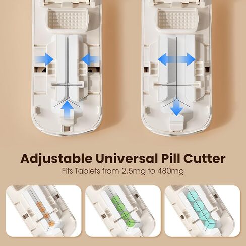 Pill Cutter 1/2 1/3 1/4, Precision Pill Splitter for Small & Large Pills, Adjustable Centering Slot, Dual Safety Blades, 3-in-1 Tablet Cutter, Portable & Easy to Use in Saudi Arabia