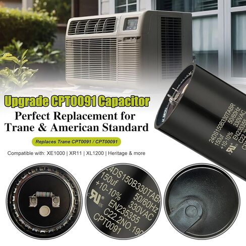 CPT0091 مكثف بدء التشغيل 135-162 MFD 330VAC، بديل لترين والمعيار الأمريكي CPT00091 CPT00080، مكثف بدء تشغيل محرك HVAC AC، مكثف دائري مناسب تمامًا in Kuwait