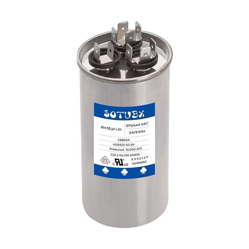 80+10 MFD 370/440VAC مكثف تشغيل مزدوج، 80/10 فائق التوهج CBB65 CBB65A مكثف تيار متردد دائري لأنظمة التدفئة والتهوية وتكييف الهواء، ومكيف الهواء، والمكثف، والمضخة الحرارية، وبدء تشغيل محرك المروحة وتشغيله، استبدال عالمي in Kuwait