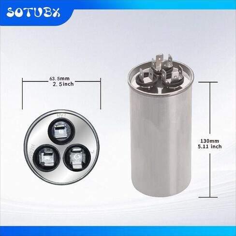 80+10 MFD 370/440VAC مكثف تشغيل مزدوج، 80/10 فائق التوهج CBB65 CBB65A مكثف تيار متردد دائري لأنظمة التدفئة والتهوية وتكييف الهواء، ومكيف الهواء، والمكثف، والمضخة الحرارية، وبدء تشغيل محرك المروحة وتشغيله، استبدال عالمي in Kuwait
