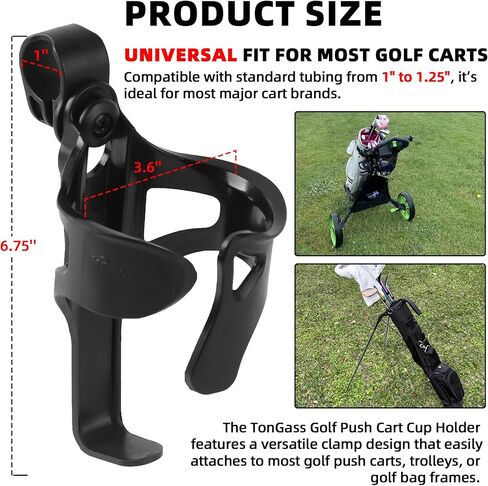 TonGass 2-Pack Golf Push Cart Cup حامل، حامل مشروبات عربة جولف بلاستيكي عالمي لعربات دفع الجولف، تصميم متين مقاوم للصدمات يناسب معظم أنابيب ومقابض عربات الجولف - أسود in Saudi Arabia