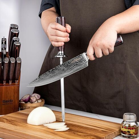 17-Piece Master Chef Knife Block Set – Damascus Steel & Acacia Wood Block in Saudi Arabia