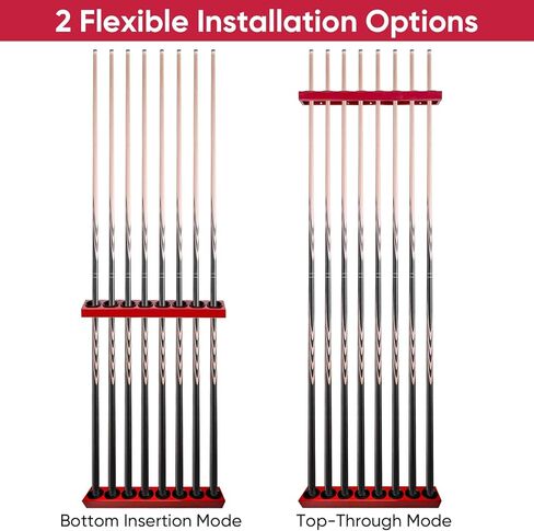 Pool Stick Holder Wall Mount, 8-Hole Metal Billiard Pool Cue Rack with Plastic Inserts, Heavy-Duty Wall-Mounted Cue Storage Pool Pool Accessories for Home Game Room, Bar, Man Cave (Red) in Saudi Arabia