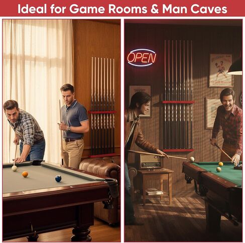 Pool Stick Holder Wall Mount, 8-Hole Metal Billiard Pool Cue Rack with Plastic Inserts, Heavy-Duty Wall-Mounted Cue Storage Pool Pool Accessories for Home Game Room, Bar, Man Cave (Red) in Saudi Arabia