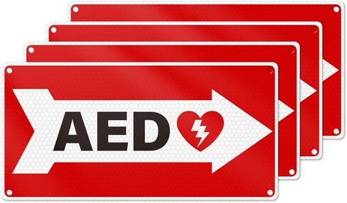 4 عبوات من لافتات AED مع سهم يمين مقاس 10 × 5 بوصات فتحات مثقوبة مسبقًا من معدن الألومنيوم علامة عاكسة مقاومة للماء ومقاومة للصدأ والبهتان للمنزل والمكتب ومكان العمل in Saudi Arabia